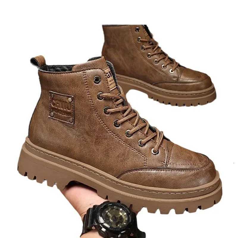Men Boots Autumn Leather Waterproof Midtop Sports Shoes New Fashion Ankle Boots Casual Outdoor Hiking Boots Shoes Male Sneakers W251024