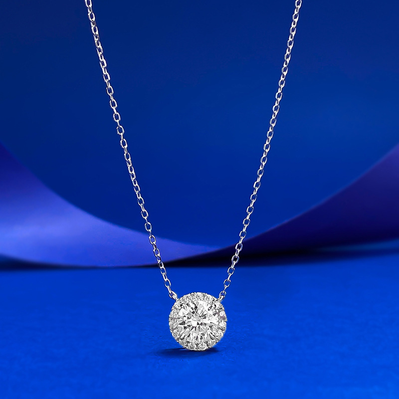 1.2CT Lab White Moissanite Diamond Circle Pendant Simple Fashion Jewelry 925 Sterling Silver Elegant Party Women Wedding Clavicle Necklace For Lover G