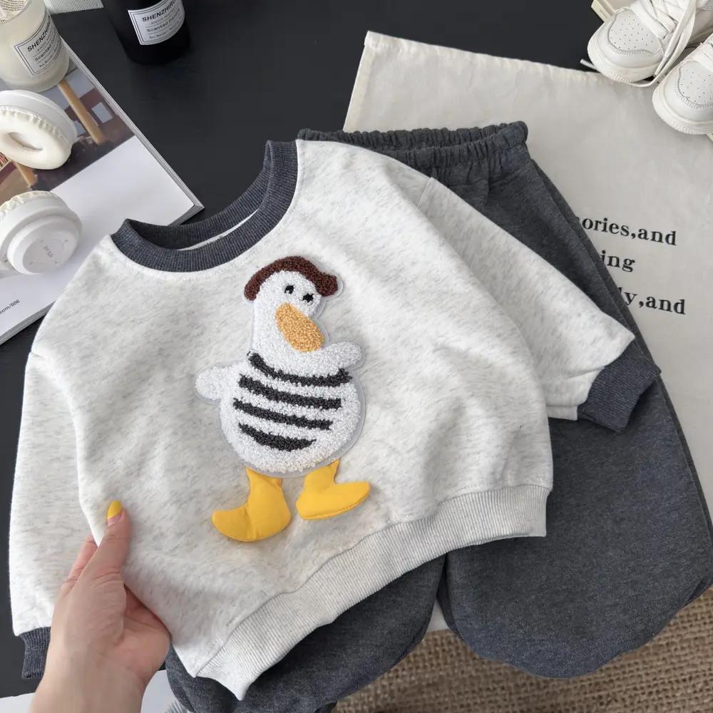 2025 Free Shipping Kids Duck Plush Set 2-Piece, Cute Animal Print Long Sleeve Top and Pants, Cotton Spring Autumn Outfit