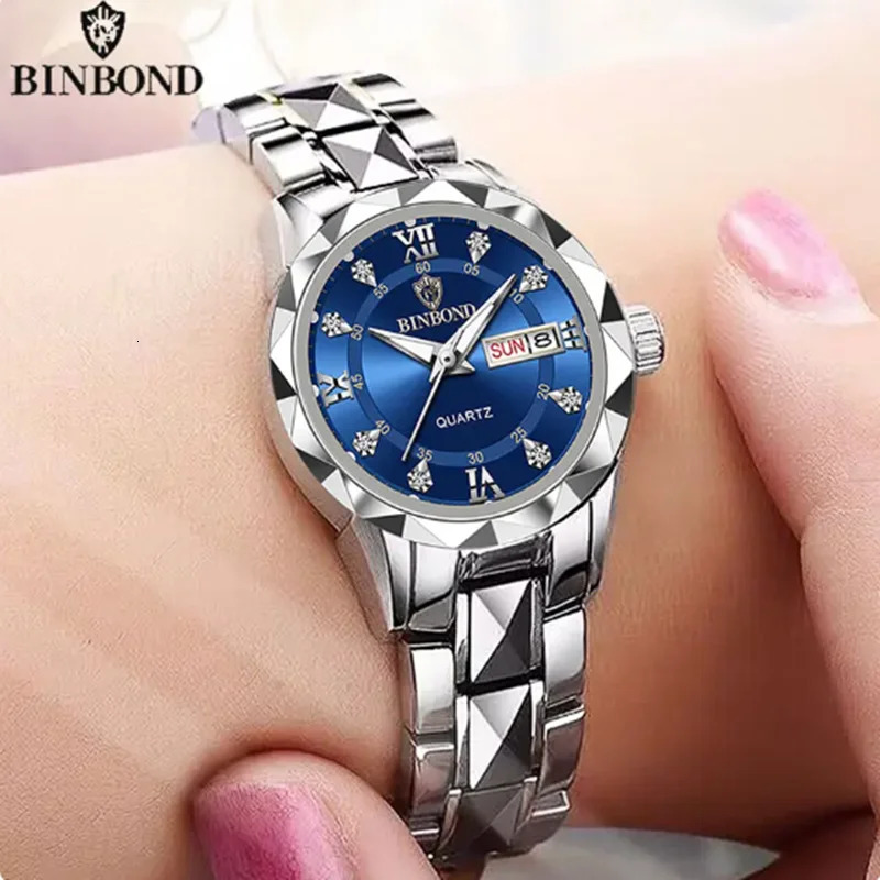 BINBOND 2522 Fashionable Womens Quartz Watch Tungsten Steel Timer Waterproof Night Light Dual Calendar Womens Watch 251021