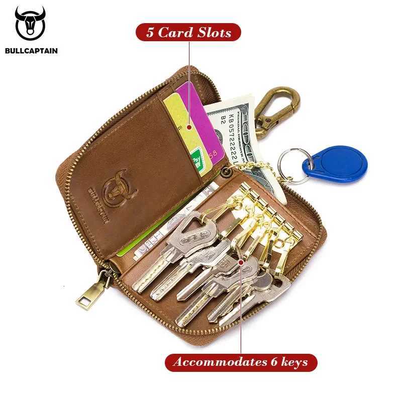 BULLCAPTAIN Genuine Leather Mens Key Card Holder High Quality Multifunctional Car Key Chain Wallet Mini Card Holder Key Holder Z251023