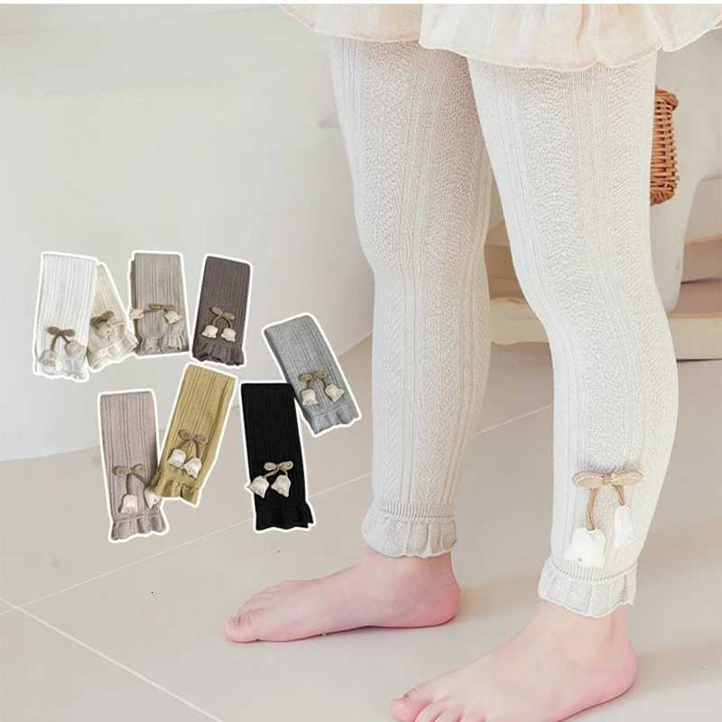 Spring Autumn Cotton Leggings for Girls with Tulip Flower Ruffle Cropped Pants Stretchy Toddler KidsT251024