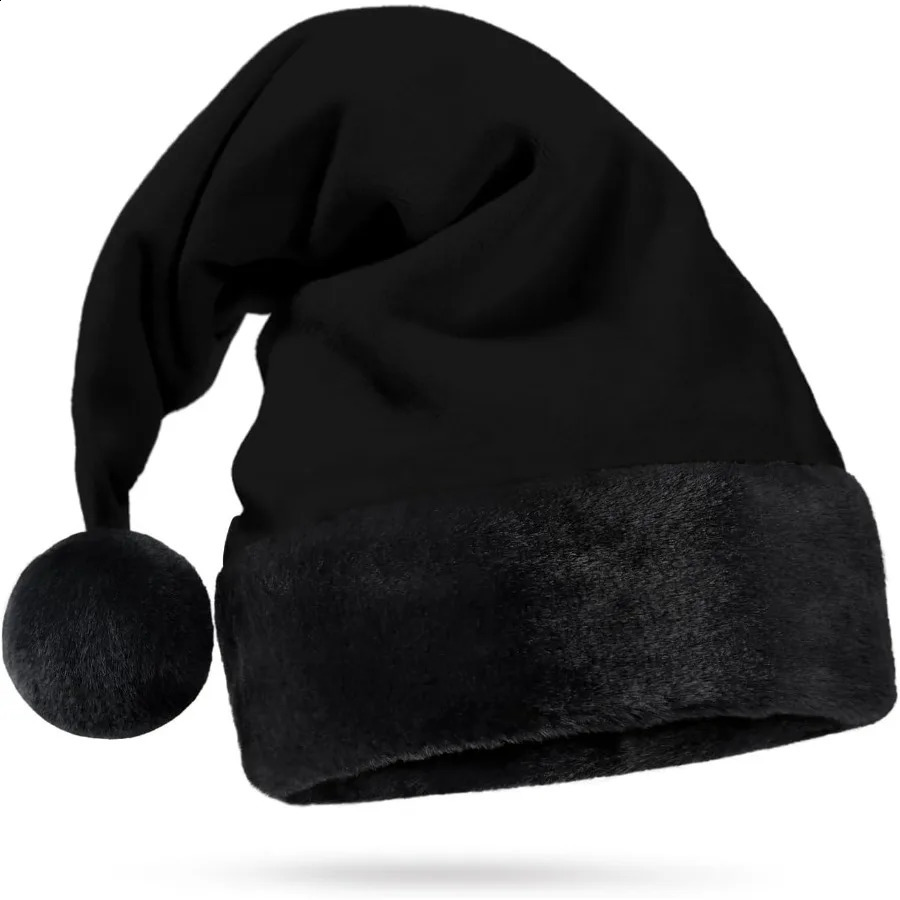 All Black Santa Hat with Black Furry Trim Faux Fur for Gothic Christmas Decor Spooky Goth Theme Holiday Accessory Adu 251023