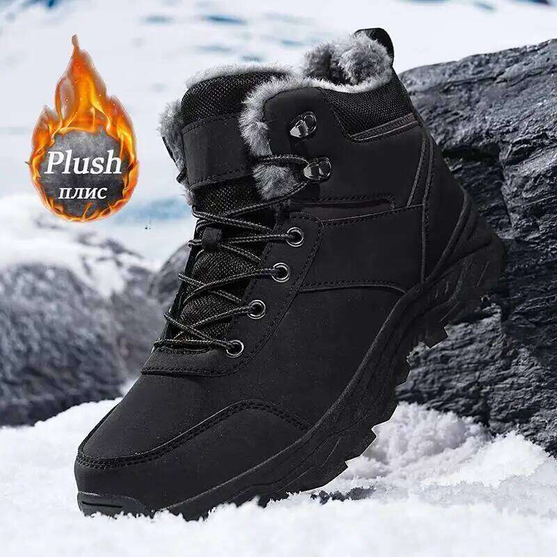 Men's Snow For Men Casual Winter Shoes Platform Non-Slip Warm Fur Ankle Plush Combat Outdoor Hiking Motorcycle Boots