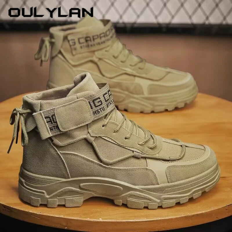 Oulylan Men Tactical Combat Boots Men Thick Sole Ankle Boots Outdoor Hiking Shoes Light Nonslip Men Desert Working Footwear 251021