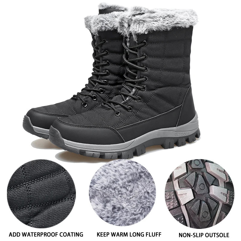 Winter Mens Snow Boots Warm Plush Anti slip Outdoor Hiking Boots Womens Mid length Boots Couple Sports Shoes Boots Size 3648251020