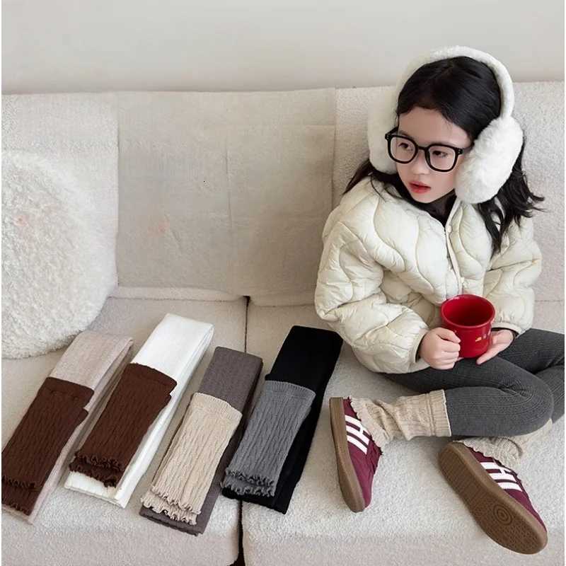 2025 Winter Girls Fleece Leggings Knit Leg Warmers Color Block Toddler PantsT251024