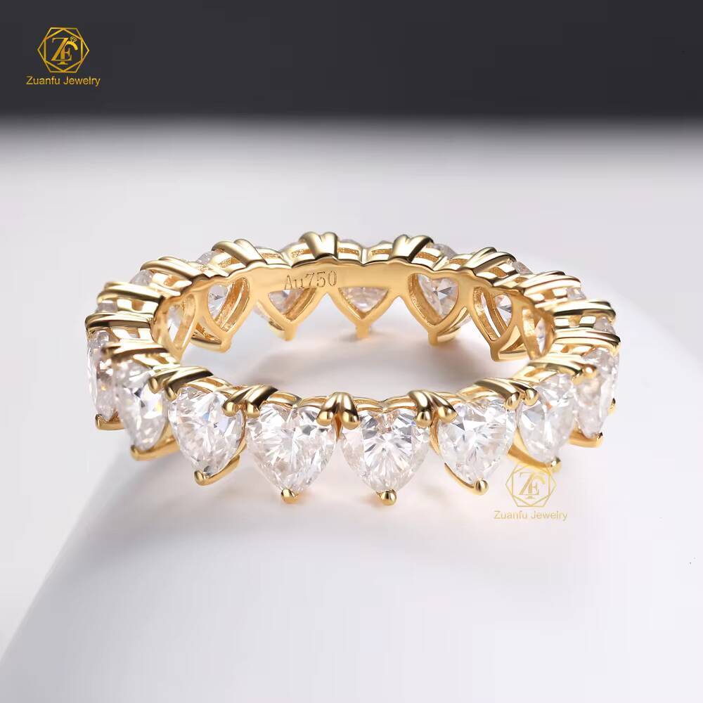 Custom Pure Diamond Tennis Eternity Jewelry Band Heart Moissanite 18K Soild Gold Wedding Bands Rings