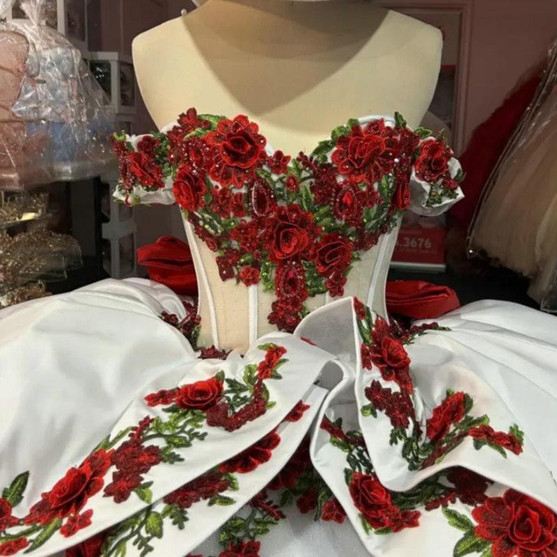 White 2 In 1 Embroidery Quinceanera Dresses Ball Gown Short Dress With Detachable Skirt Sweet 15 Anos Mexican