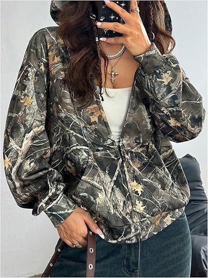 Autumn Camouflage Loose Long Sleeve Maple Leaf Print Trendy Fashion Versatile Women's Top Wholesale