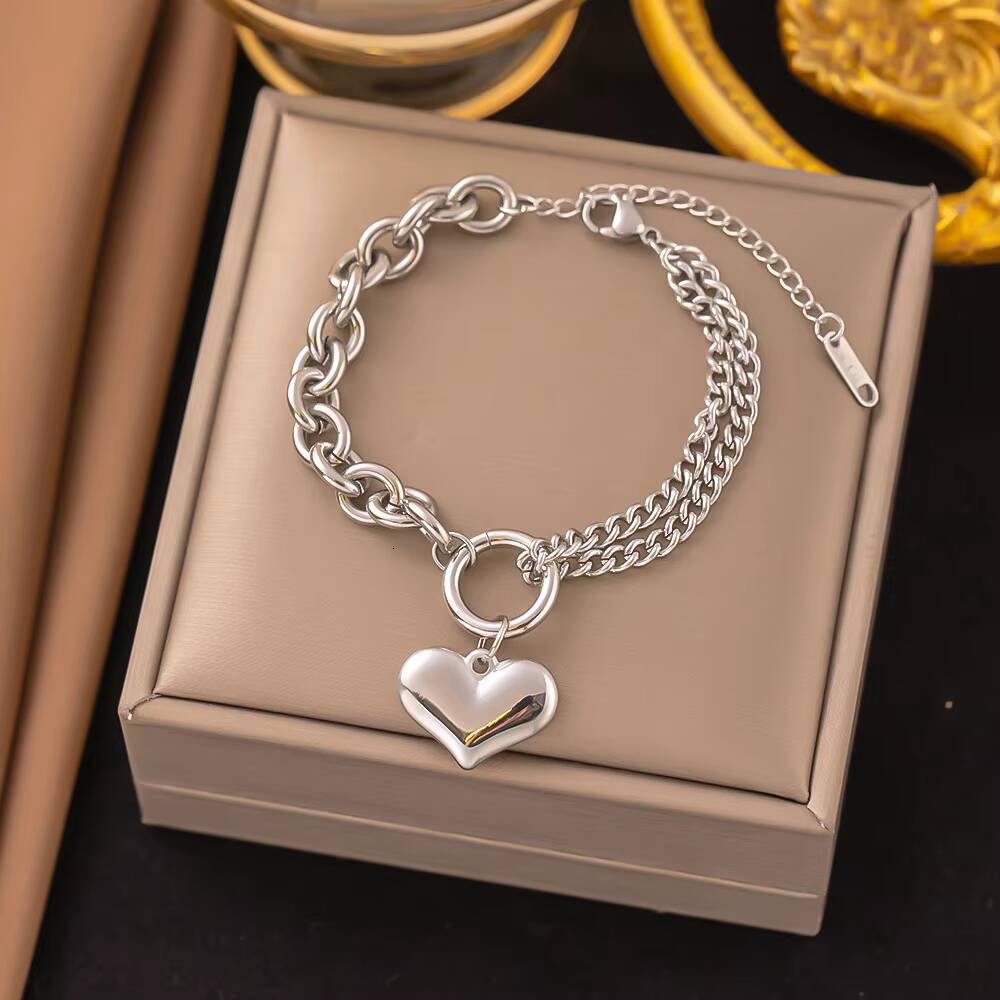 High Quality Retro Love Gold Bracelet Female Internet Celebrity Same Style Hip Hop Niche Simple NonFading Bracelet