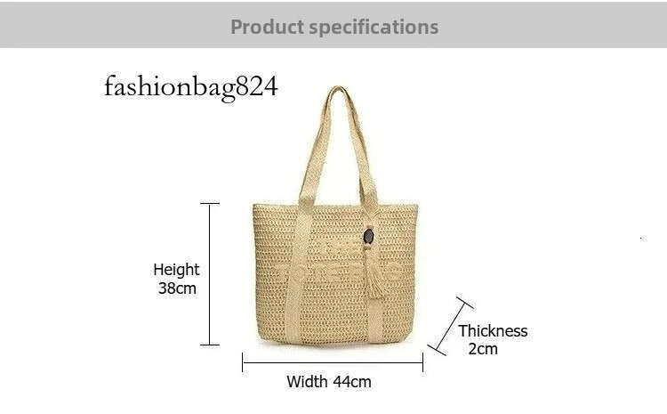 Summer Fashion Women's Large Capacity Shoulder Straw Woven Letter Embroidery Handbag Casual Female Tote Bag Beach Bags