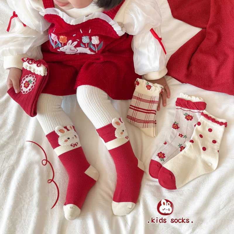 5 Pairs Cute Cotton Rabbits Children Girls Midcalf Socks Festival New Year celebration Letter Comfortable Soft Gifts Socks J251024