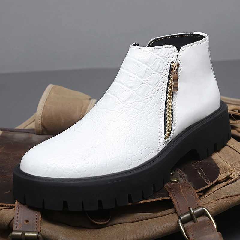 Fashion Mens Chelsea Boots Side Zipper Mid Top Leather Casual Shoes Vintage Style Male Ankle Boots Handmade Business Dress Botas W251024