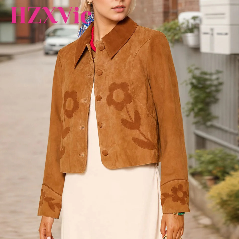 HZXVic womens coat retro elegant European and American suede flower exquisite decoration embellished with lapel n jacket 251018