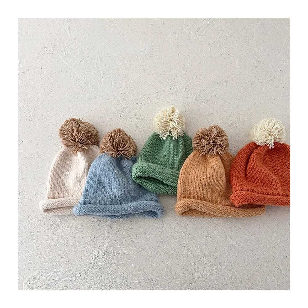 MILANCEL New Winter Kids Knitted Hat 5 Colors Warm Girls Color Collision Ball Cap Cute Children Head CapL251024