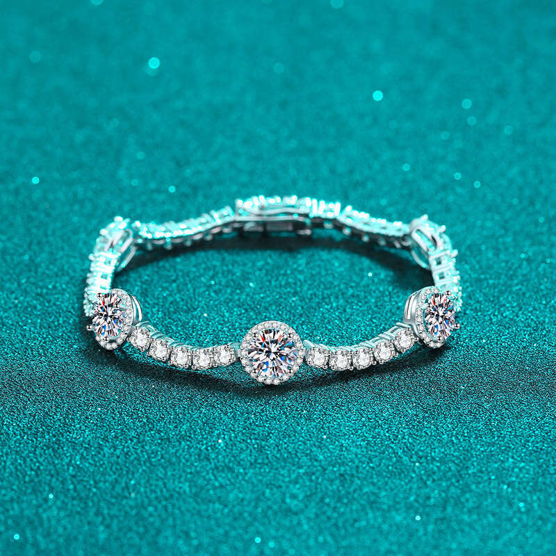 DHCollections-- Sterling Sier Bracelet for Women, Cluster Moissanite Clasp Bracelet, PT950 Gold Plated Jewelry