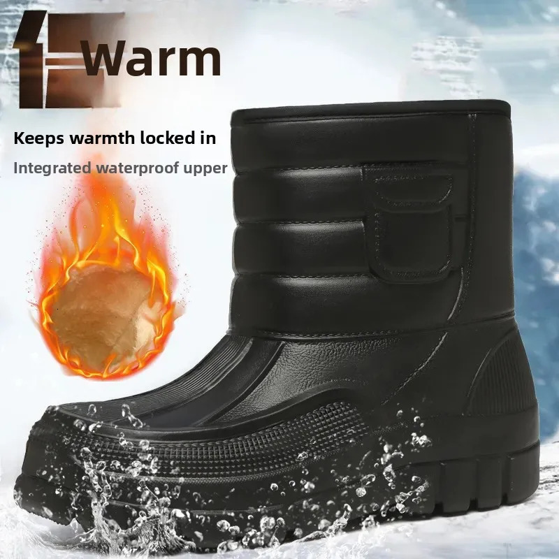 Thiened Fce Lined MidCalf Snow Boots Mens Outdoor Fiing oes Waterproof Winter Boots Large Size Sea Fiing oes251020