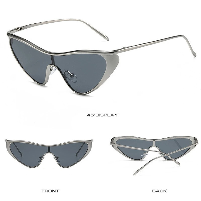 Y2K Metal Gold Silver Frame UV400 Sunglasses Women Men Cat Eye Personality Eyewear Lenses Goggle Shades 251023