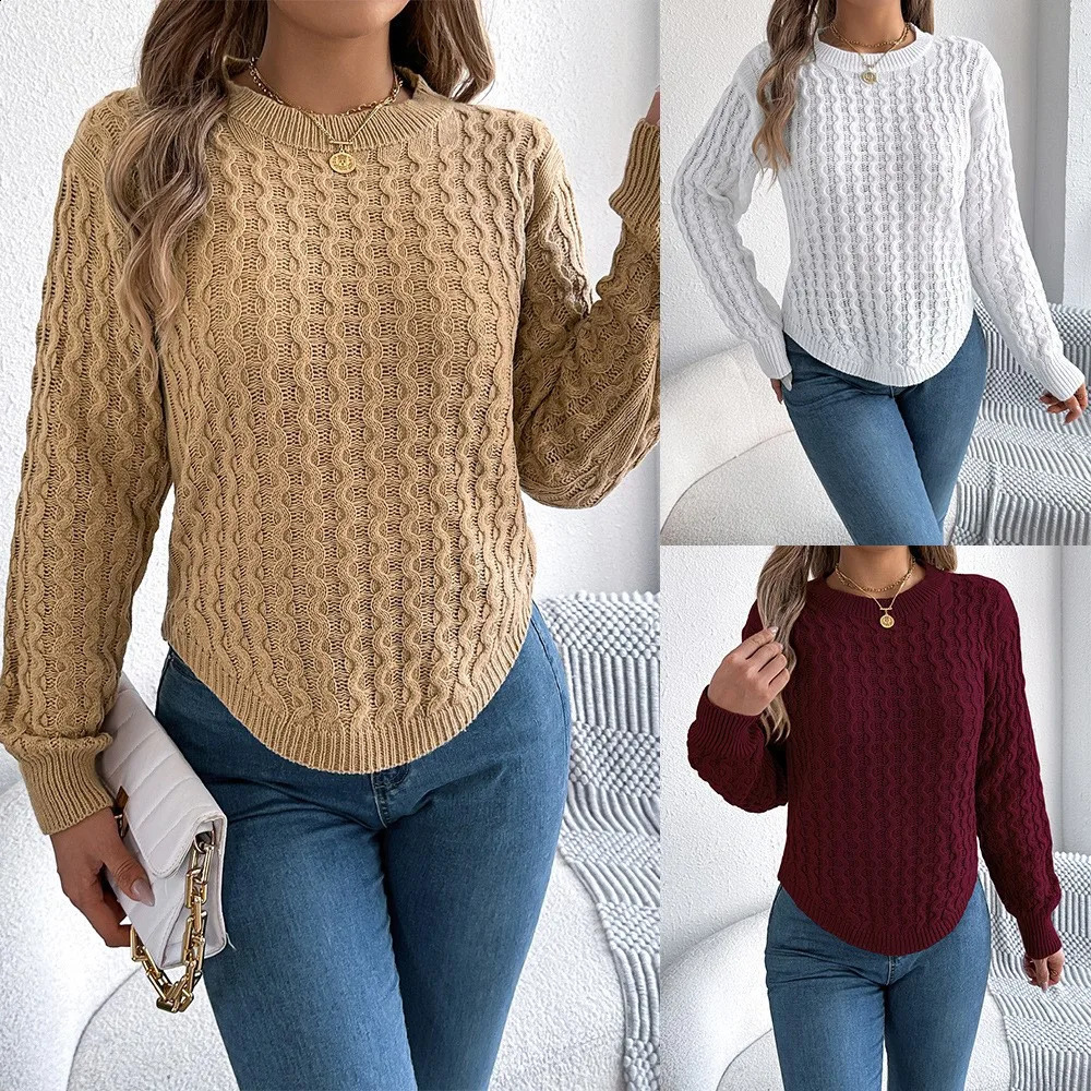 Fashion Knitted Braided O Neck Lantern Longsleeved Womens Top Autumn Retro Irregular Pullover Versatile Sweater Female 251023