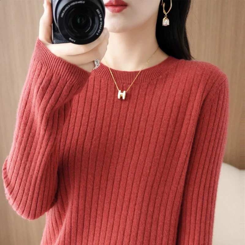 2025 Women Sweaters Autumn Winter Long Sleeve Pullovers Oneck Stripe Warm Pullover Korean Fashion Bottoming Shirts Loose Jumper 251023