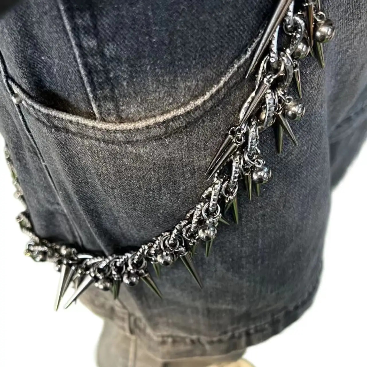 Mens and womens fashionable rock accessories punk hiphop black gun plated rivet metal pants chain retro keychain 251023