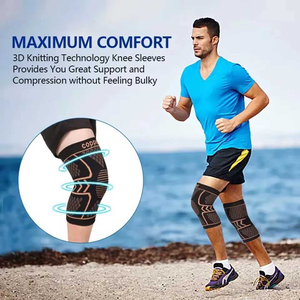 GOBYGO Copper Knee Support Pad Braces Compression Knee Sleeve Arthritis Joint Pain Relief Sports Fitness Workout Running UnisexW251024