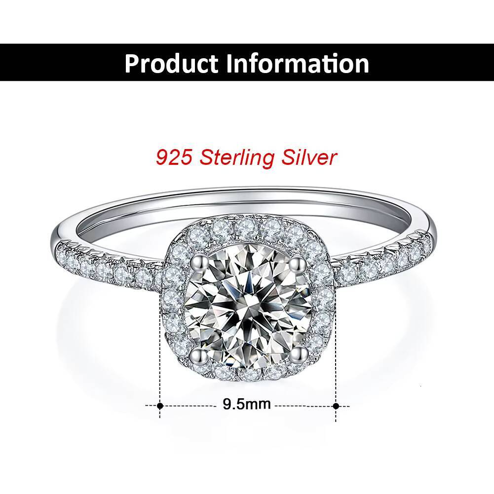 RINNTIN SMR66 High Quality Solid 925 Sterling Silver Fine Jewelry Round Cut Color Moissanite Stone Wedding Ring