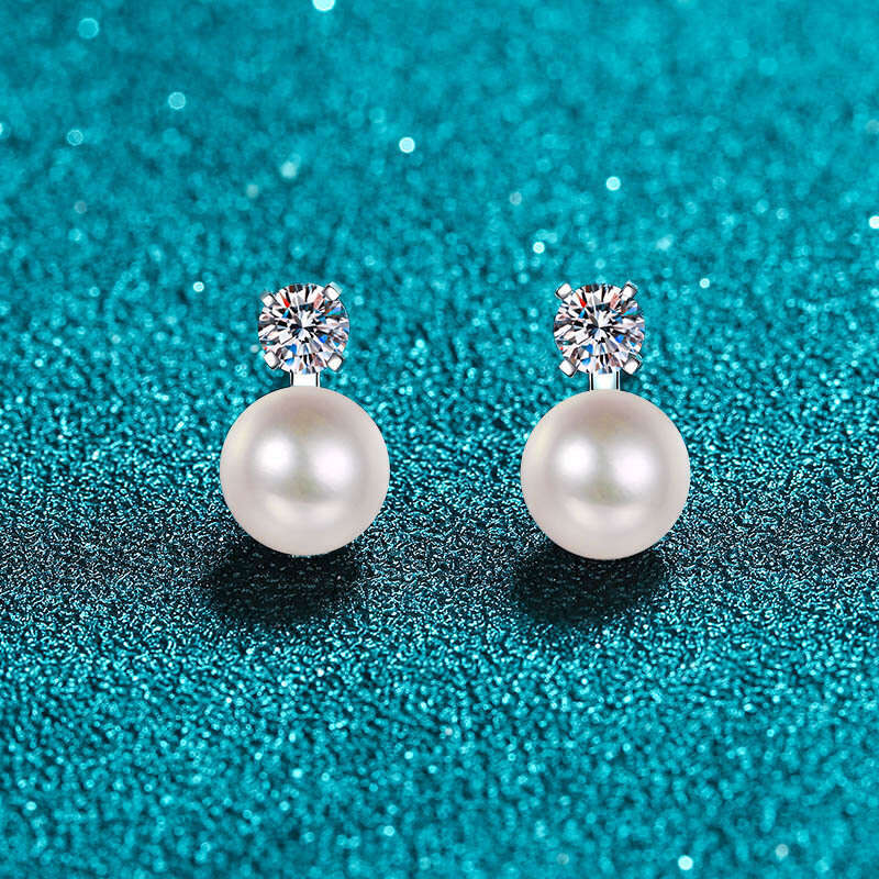 DHCollections-- XDY Pure Sier for Women, Internet Celebrity Style, Flawless Freshwater Pearl and Moissanite Stud Earrings