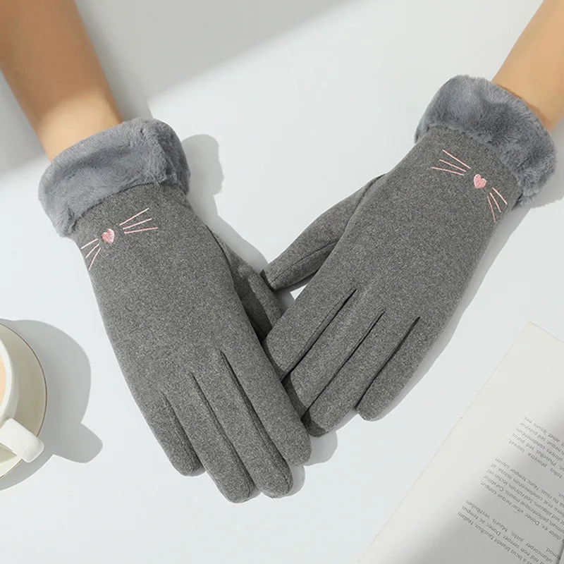 Suede Fleece Gloves for Women Thermal Winter Riding Gloves with Touchscreen Korean Style AntiCold Youthful Finger Gloves 251023