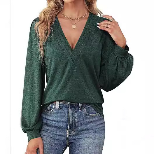 2025 Spring/Summer New Women's Shirt V-neck Casual Long Sleeve Top