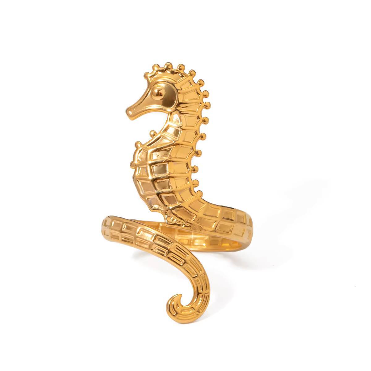 Wholesale Personalized Summer Ocean Series 18k Gold Stainless Steel Seahorse Open Ring