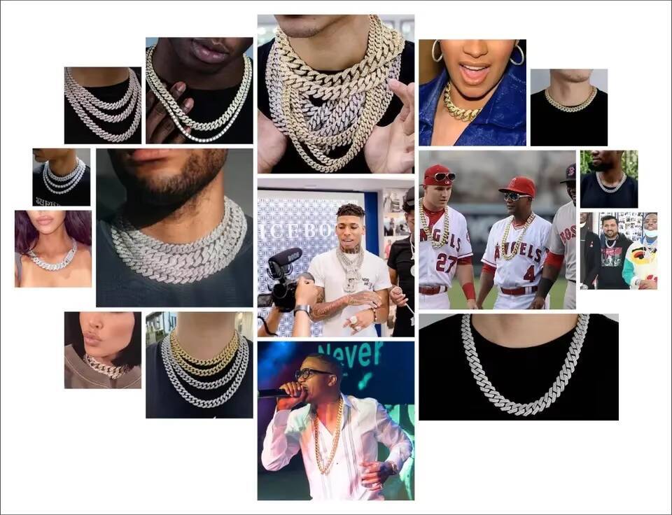 Sterling Silver 925 White Gold Miami Cuban Link Iced Out Lab Diamond Moissanite Cuban Chain Necklace Jewelry