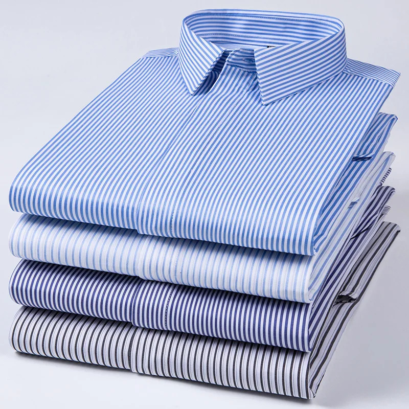 Quality AntiWrinkle Men Shirt Long Sleeves Dress Shirts For Men Slim Fit Camisa Social Business Blouse Stripe Shirt 6XL 7XL 251021