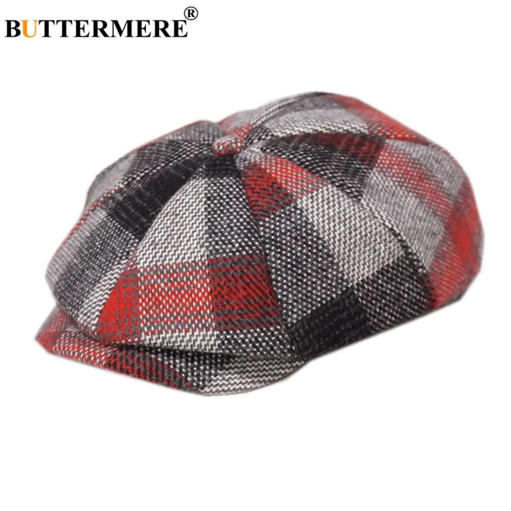 BUTTERMERE sboy Cap Wool Men Women Octagonal Cap Woolen Male Tweed Panel Plaid British Style Vintage Flat Cap Beret 251021