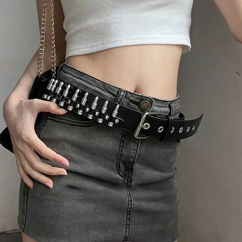 Authentic Rock Chic Bullet Rivet Leather Belt Edgy Womens Fashion Belt with Goth Studs W251024