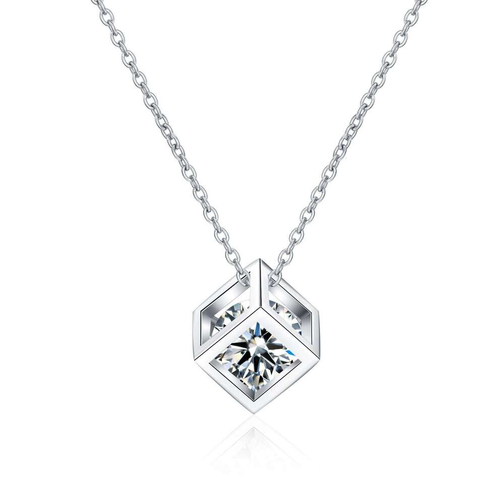 DHCollections-- Moissanite S Sier PT950 Gold Necklace Square Pendant Live Streaming Hot Sale
