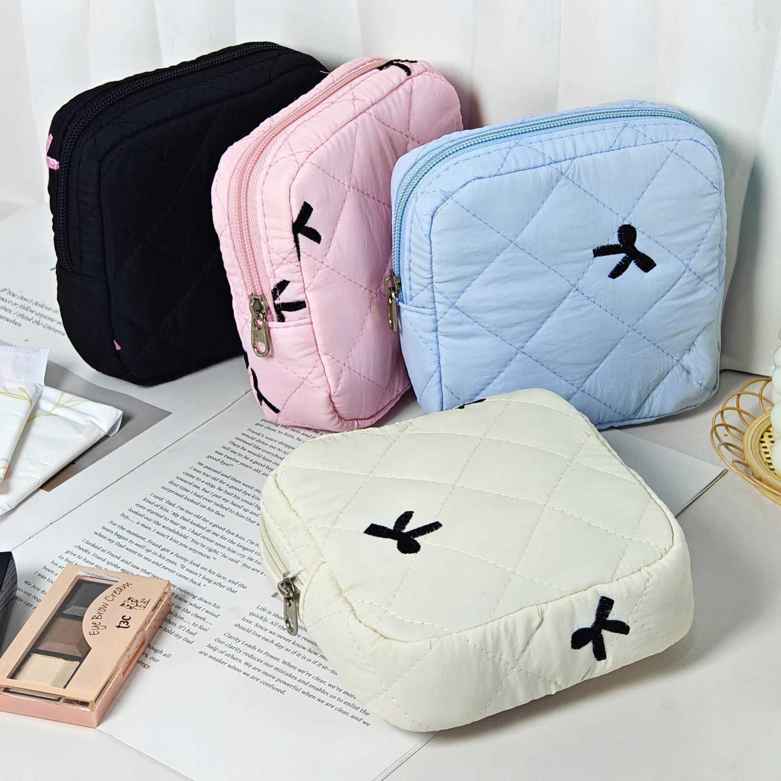 Bows Embroidery Craft Makeup Bag Cute Fashionable Simple and Versatile Suitable for Storing Small ItemsT251024