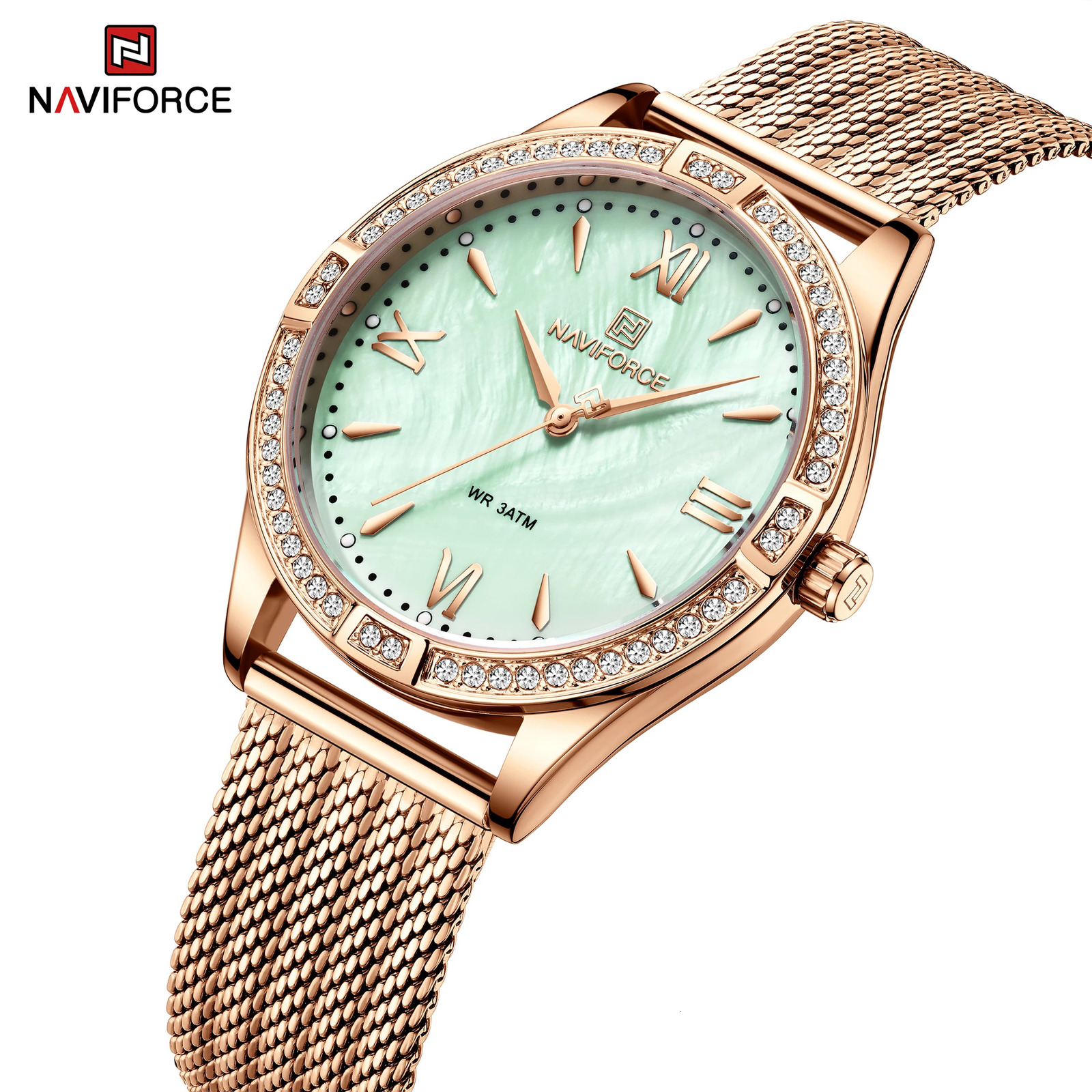 Naviforce 5028 Original Round Watch For Woman Waterproof Ladies Mesh Watch Fashion Stainless Steel Quartz Womens Clock 251021