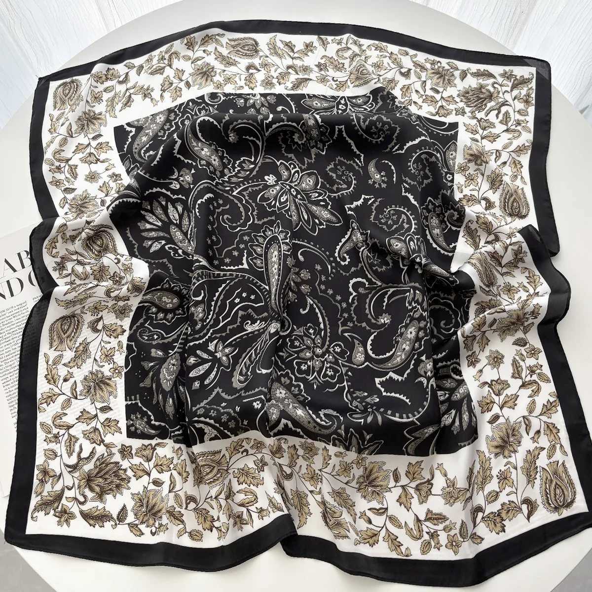 Geetric Print Shl Square Scarf for Wen Satin High Quty Neckerchief Fem Hair Bands Ribbon band Bandana Y251024