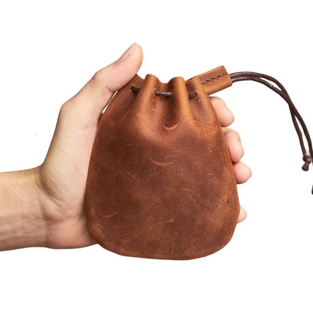 Genuine Leather Coin Purse Men Women Vintage Small Coin Wallet Hard Leather Money Pocket Drawstring Storage Bag Z251023