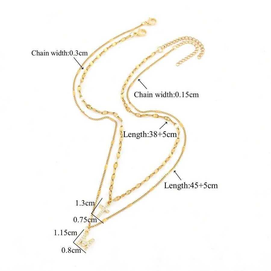 Double Layered Cross Letter Pendant Necklace Elegant Gold Color Chain Shiny Rhinestone Versatile Necklace For WomenXJ251024