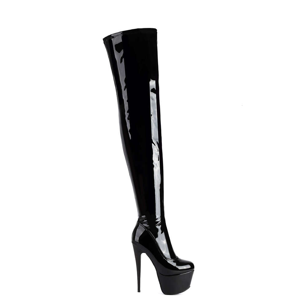 Women's Ultra Over-The-Knee OTK Gothic/ Glossy Black Pointed Toe Long Thick Platform Heel, Non-Slip Rubber Sole Buckle Strap Closure Nightclub, C