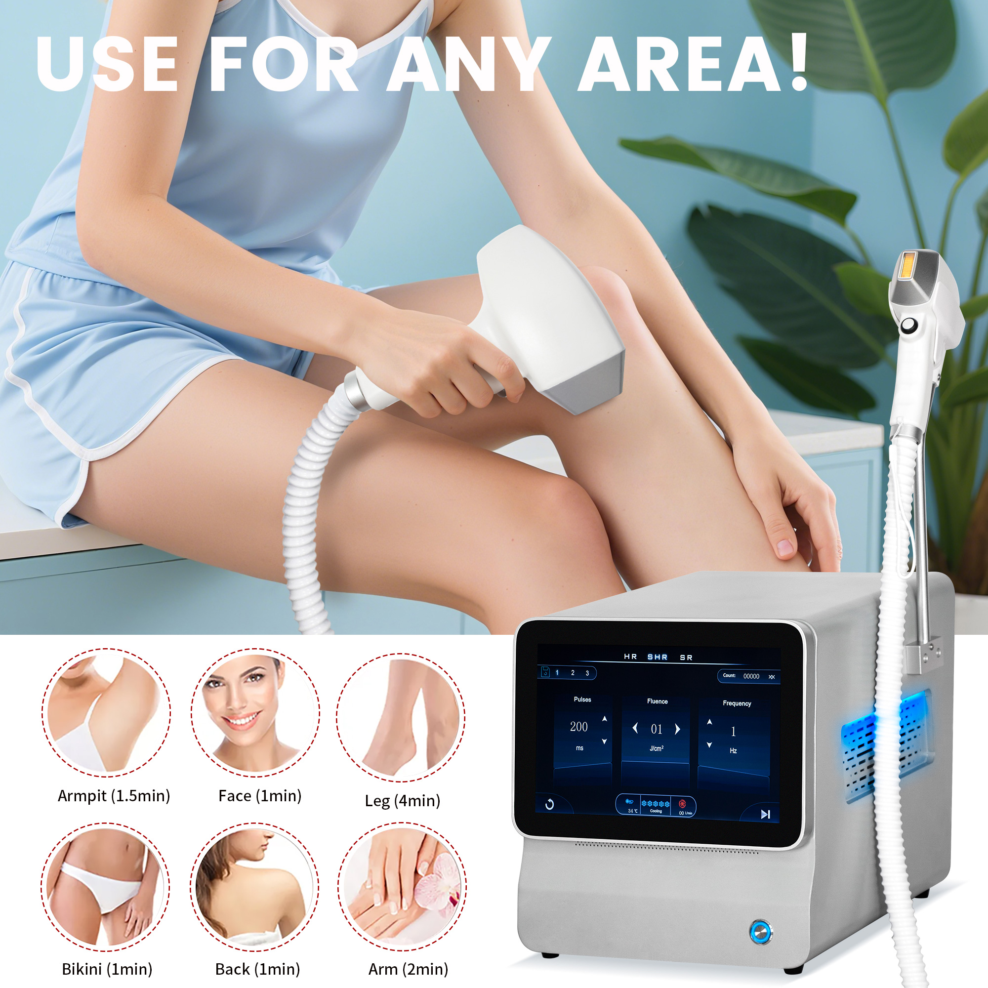 Diode Laser Hair Removal 3 Wavelengths 755 1064 808nm Laser Ice Platinum Permanent Painless Hair Removal Device