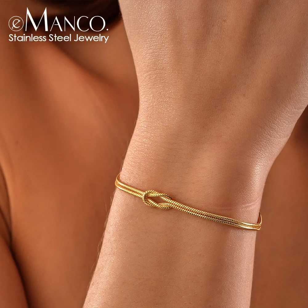 eManco Delicate Round Snake Chain Knotted Couple Friendship Bracelet Stainless Steel GoldPlated Fashion Jewelry WholesaleW251024