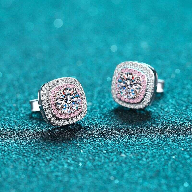 DHCollections-- XDY Sier Square Micro Pave Edge Stud Moissanite Earrings Light Style