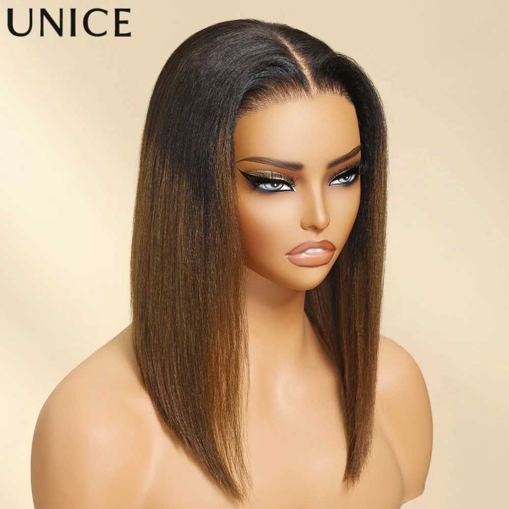 Unice Hair Chestnut Brown Yaki Straight Bob Wig 7x5 Pre Cut Pre Bleached Glueless Wig Human Hair Ready To Wear 150 Density W251023