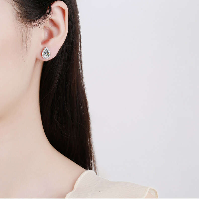 DHCollections-- Sterling Sier for Women Pear-Shaped Moissanite Plated with PT950 Gold Petite Earrings Jewelry