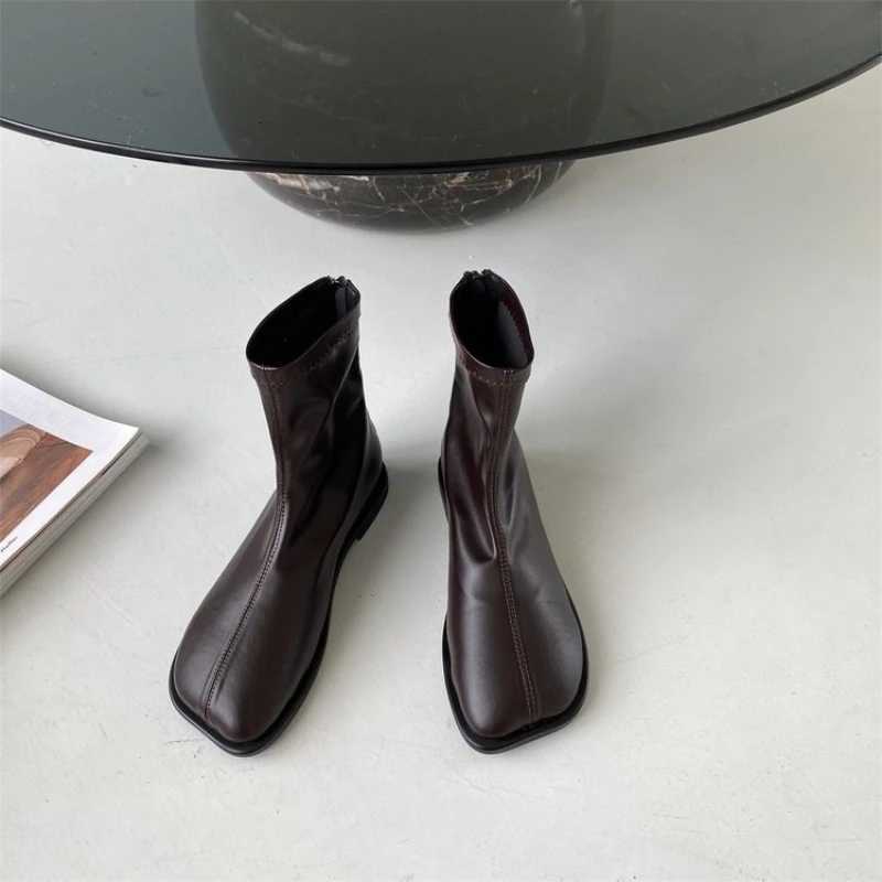 2024 Autumn ladies Soft Leather Boots Square zipper antislip shoe Fashion simple versatile short boot Comfort casual women shoes W251024