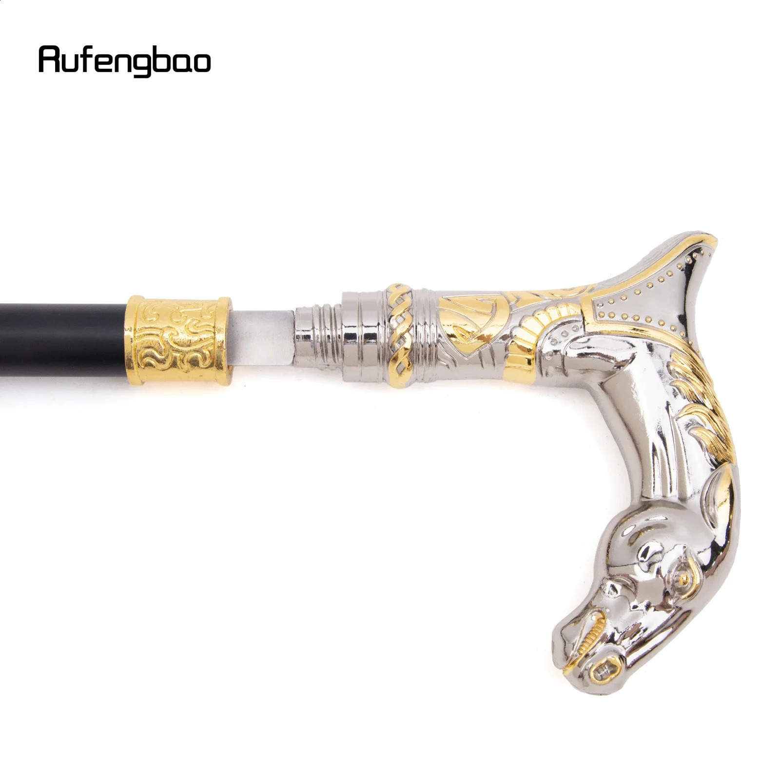 Golden White Horse Head Animal Walking Stick with Hidden Plate Self Defense Fashion Cane Plate Cosplay Crosier Stick 92cm 251022